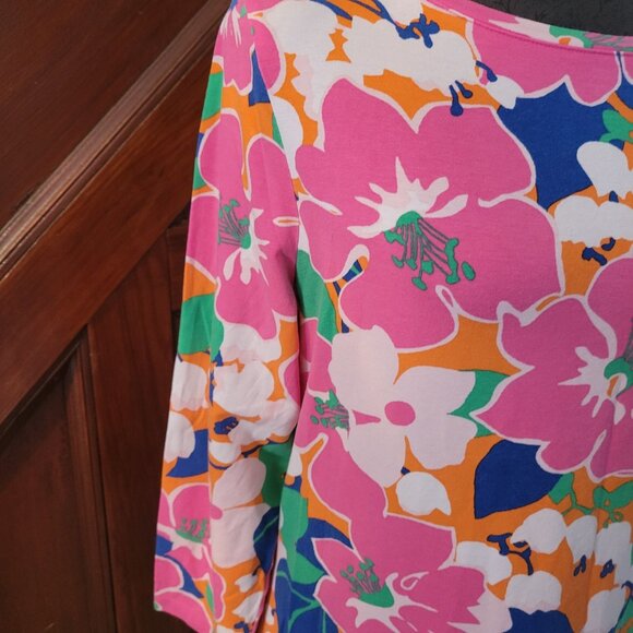Talbots Womens Floral Print Top L 3/4 Sleeve Cotton/Spandex Multicolor - Picture 3 of 5